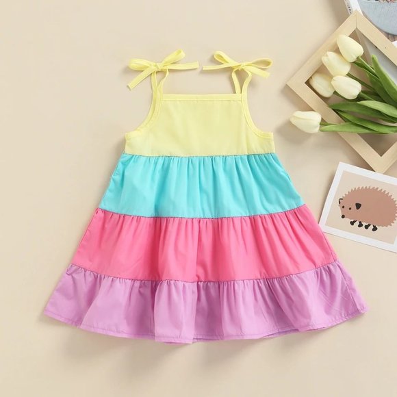 NEW Girl's Pastel Rainbow Dress - Picture 2 of 5